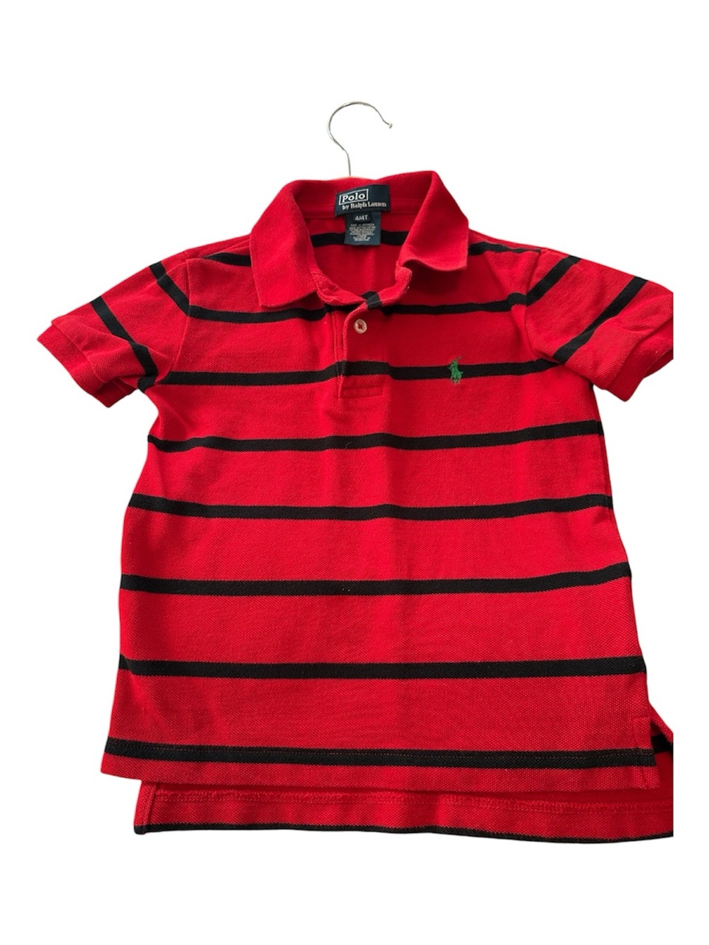 Polo by Ralph Lauren Red Polo with Black Stripes and Green Logo-Size 4/4T